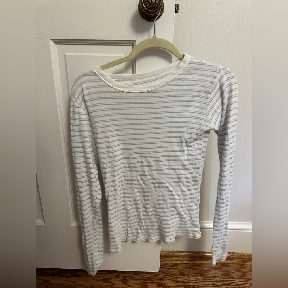 Brandy Melville White and Blue Striped Top